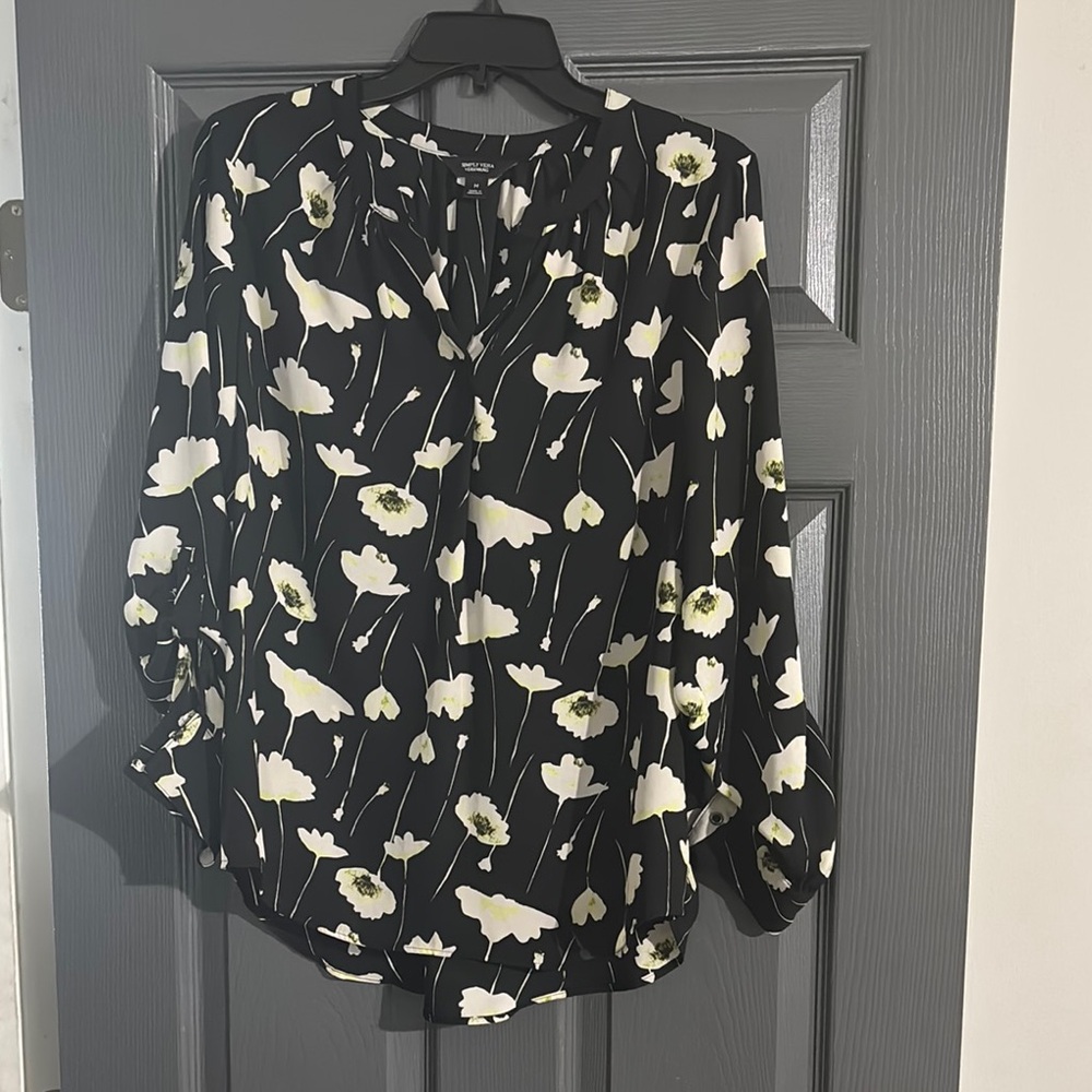 Vera Wang Floral Black and White Women's Top